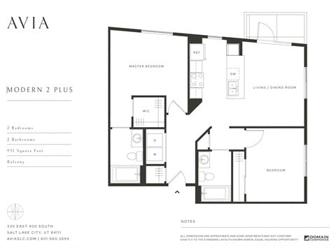Floor plan for 2 beds, 2 baths, 951 sqft